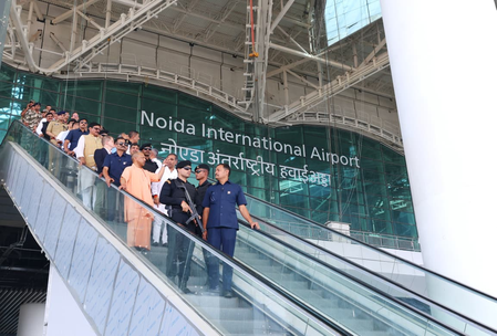 CM Yogi Adityanath inspects Noida airport ahead of its inauguration